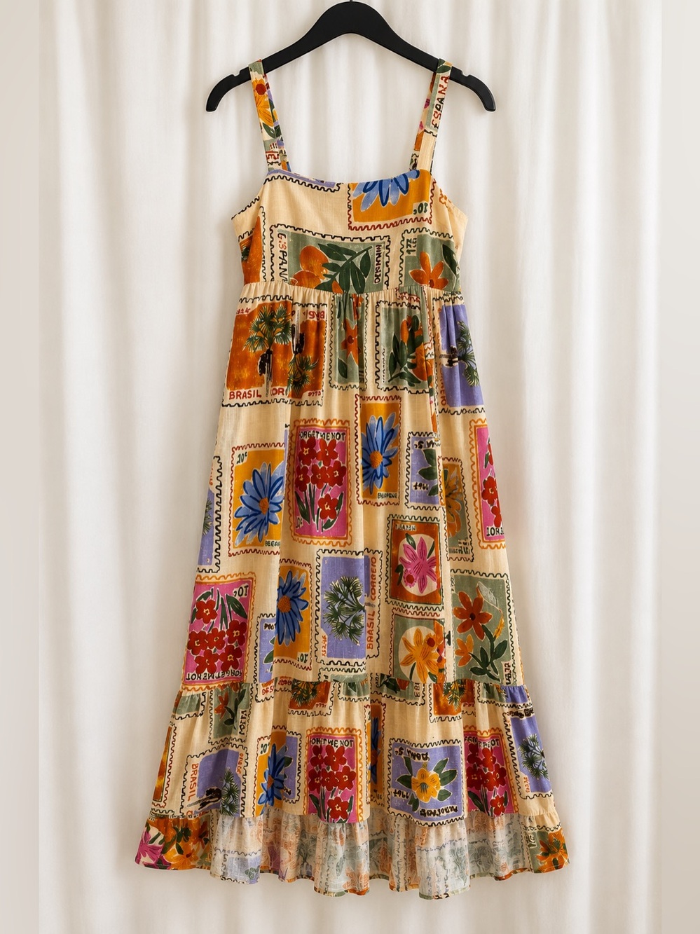 Paper Heart Anthropologie Linen Blend Floral Plant Stamped Maxi Dress Size S - Picture 7 of 17